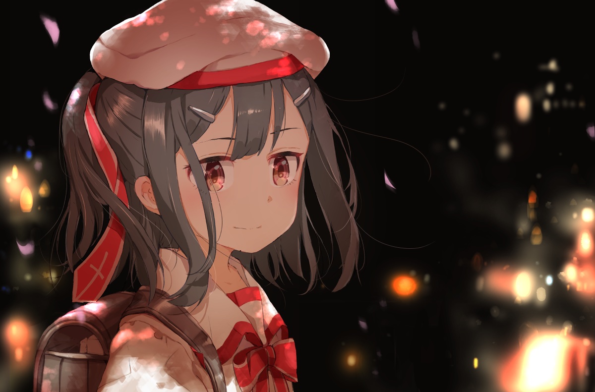 black, black_hair, bow, brown_eyes, close, fate/kaleid_liner_prisma_illya, fate_(series), gomennasai, hat, loli, miyu_edelfelt, ponytail, ribbons, short_hair