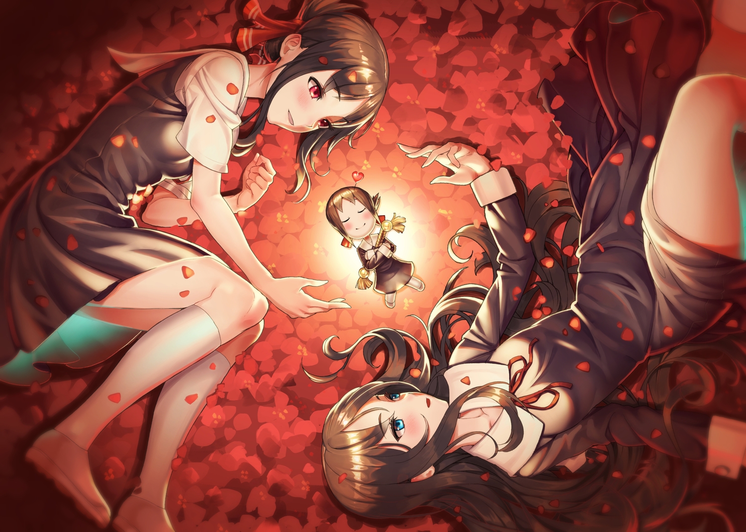 2girls, brown_hair, e90vwggy, hayasaka_ai, kaguya-sama_wa_kokurasetai_~tensai-tachi_no_renai_zunousen~, long_hair, shinomiya_kaguya