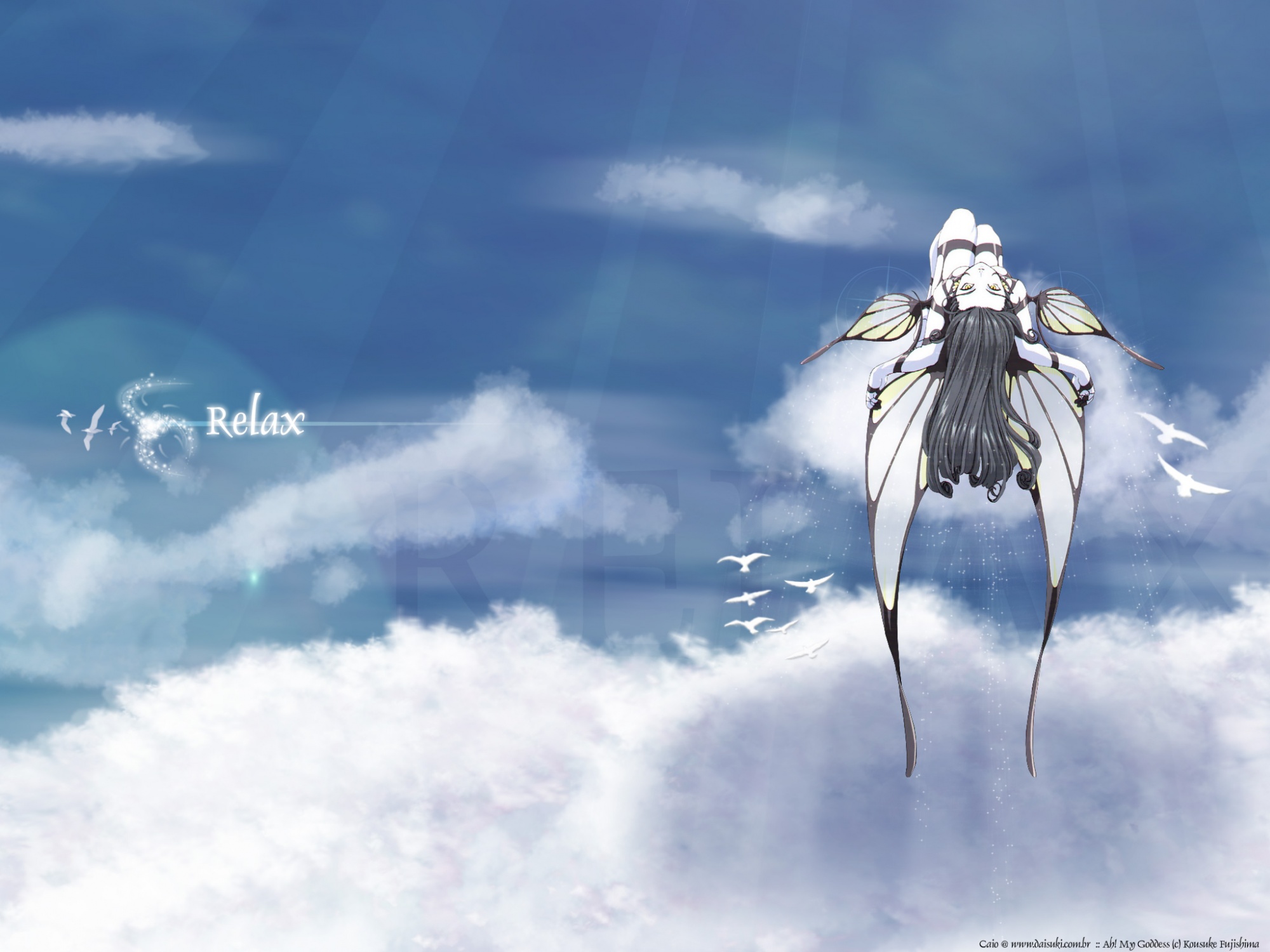 aa_megami-sama, animal, bird, clouds, morgan_le_fay, sky, wings