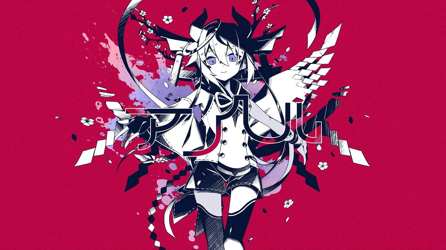 meika_mikoto, nou, polychromatic, purple_eyes, red, short_hair, shorts, thighhighs, vocaloid, white_hair, wings