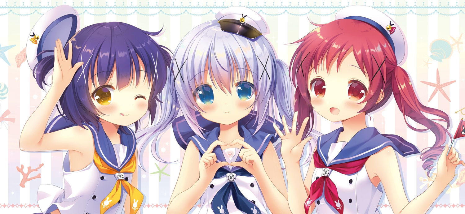 aono_ribbon, aqua_eyes, blue_hair, blush, gochuumon_wa_usagi_desu_ka?, hat, heart, jouga_maya