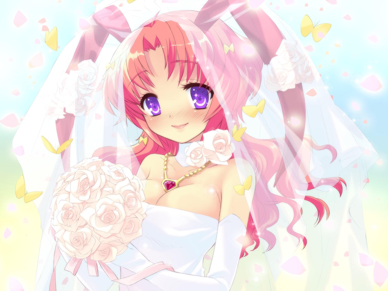 alice_parade, animal_ears, bunny_ears, bunnygirl, butterfly, elbow_gloves, flowers, game_cg
