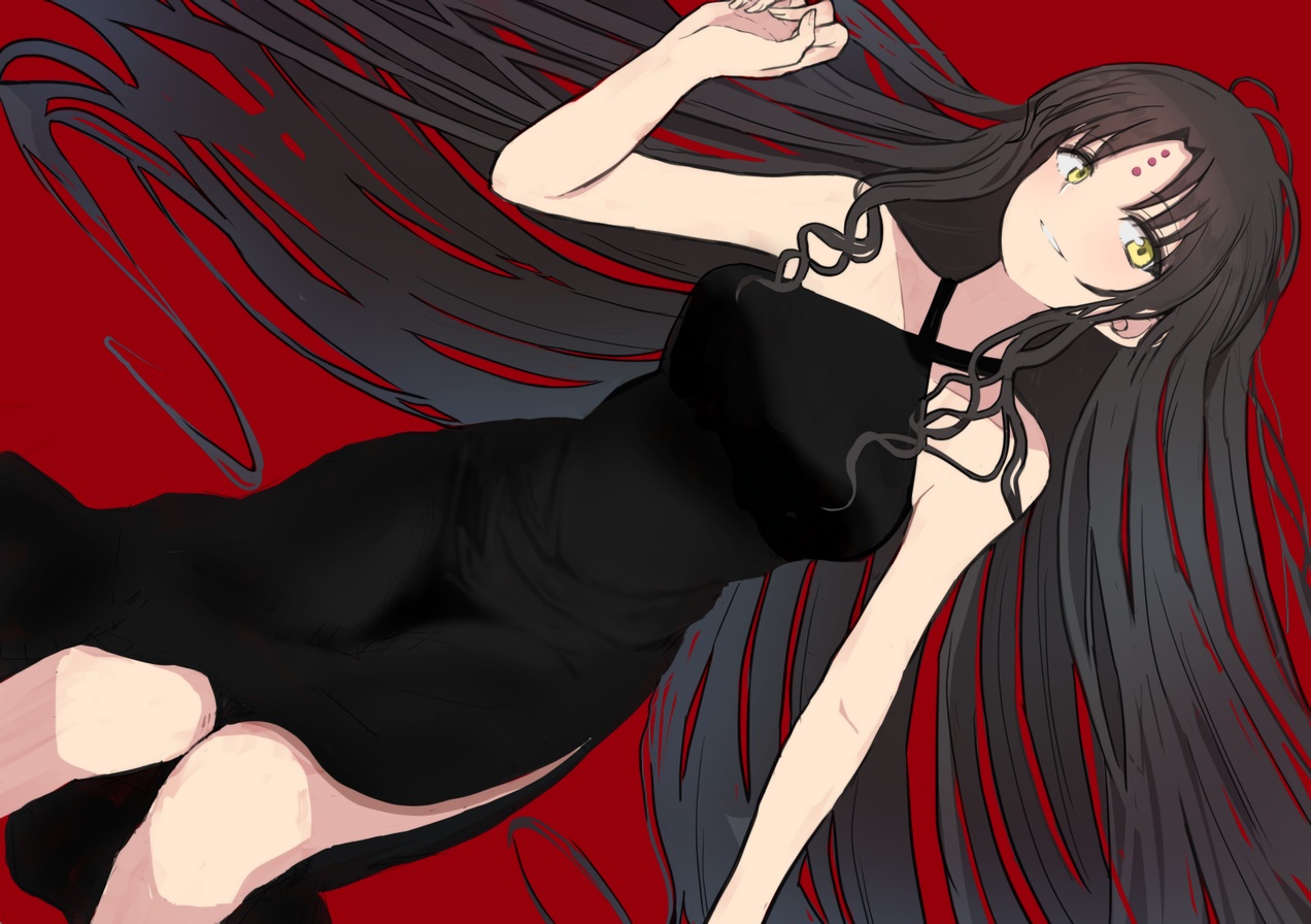 brown_hair, dress, fate/grand_order, fate_(series), hinomaru_(futagun), long_hair, red, sesshouin_kiara, waifu2x, yellow_eyes