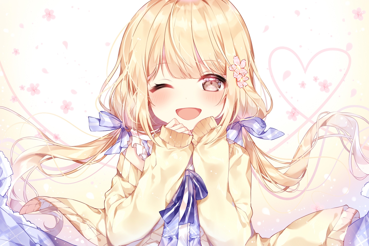 blonde_hair, blush, bow, brown_eyes, flowers, futaba_anzu, gradient, idolmaster