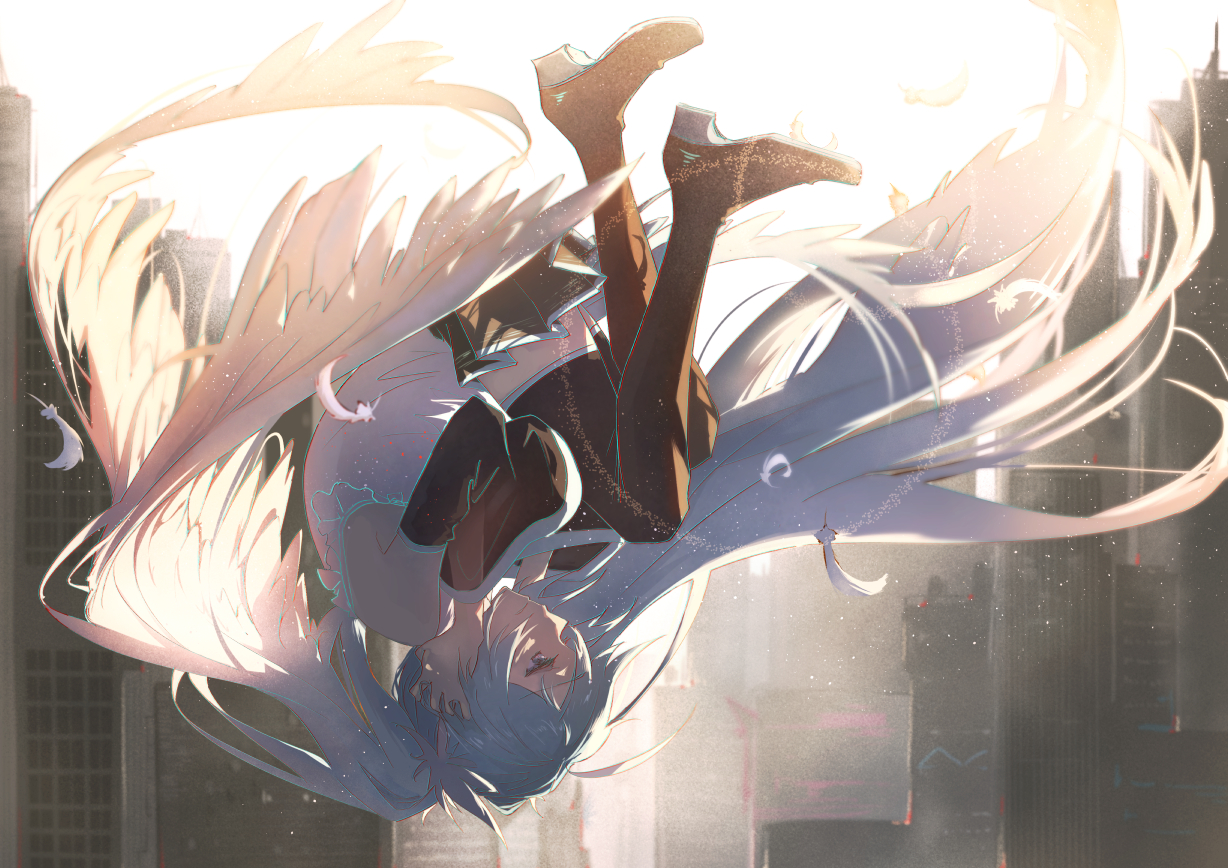 feathers, hatsune_miku, taka_(0taka), vocaloid, wings