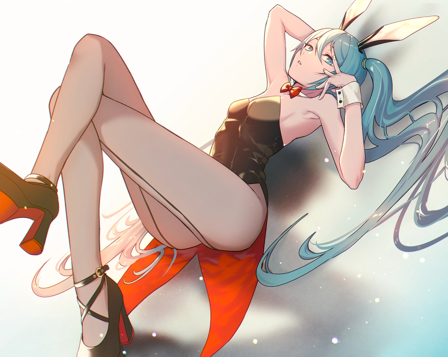animal_ears, bow, bunny_ears, bunnygirl, ganov, hatsune_miku, pantyhose, vocaloid, wristwear