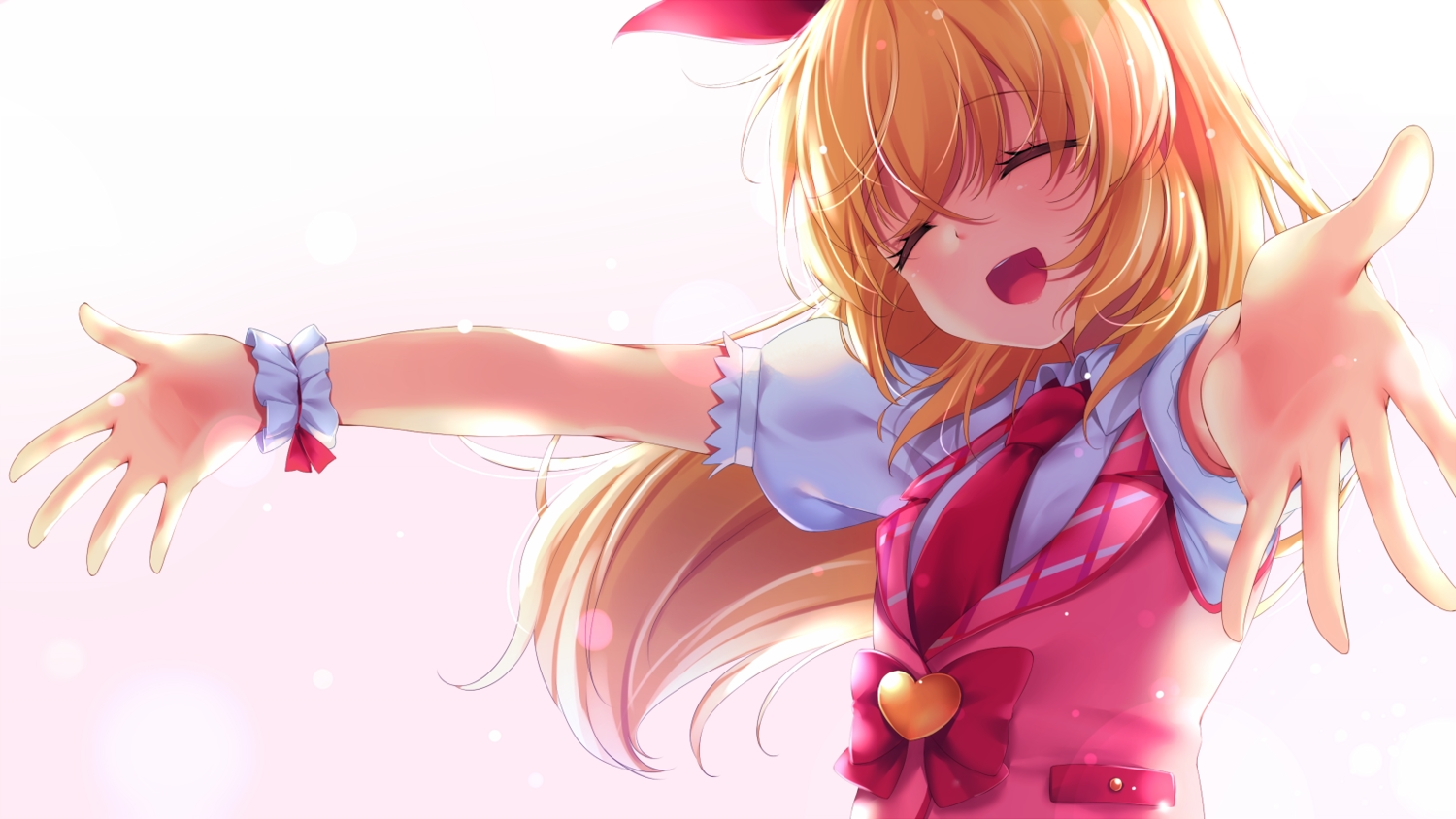aikatsu!, bow, chiyonekoko, gradient, hoshimiya_ichigo, long_hair, orange_hair, tie