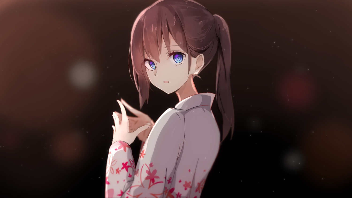aa_(sin2324), aqua_eyes, brown, brown_hair, gradient, japanese_clothes, long_hair, original, ponytail, yukata