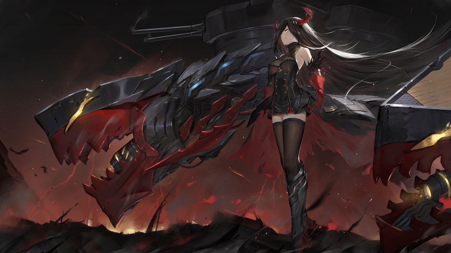 anthropomorphism, azur_lane, black_hair, boots, breasts, elbow_gloves, friedrich_der_grosse_(azur_lane), gloves