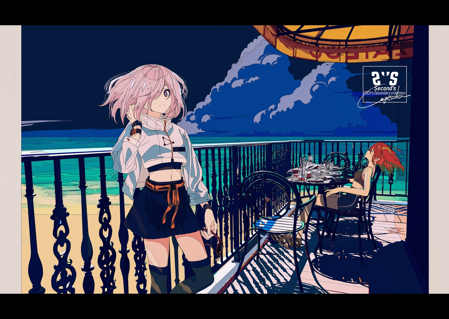fate/grand_order, fate_(series), fujimaru_ritsuka_(female), kogecha_(coge_ch), mash_kyrielight, pink_hair, red_hair, shorts