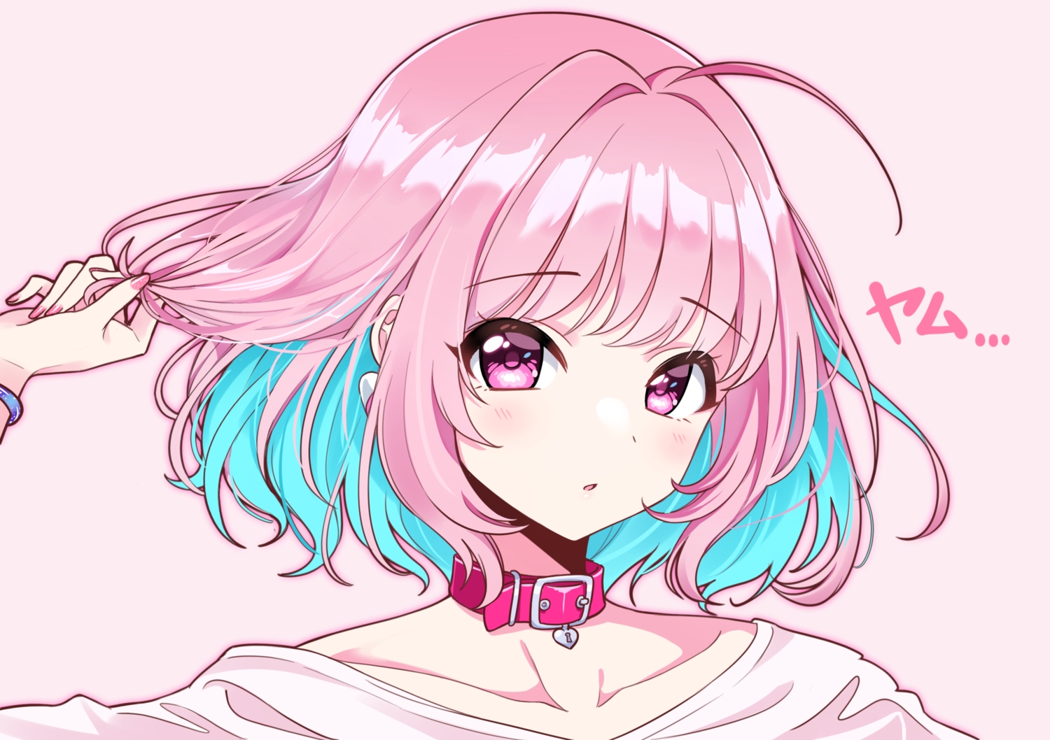 close, collar, deadnooodles, idolmaster, idolmaster_cinderella_girls, pink_eyes, pink_hair, short_hair, yumemi_riamu