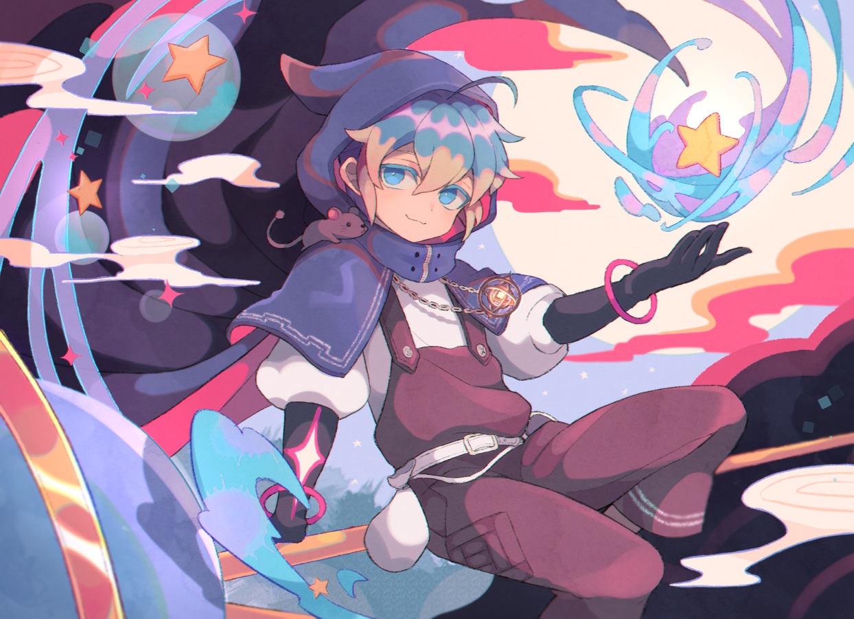 all_male, animal, another_eden, cape, magic, male, mighty_(another_eden), moku_(gnak5442), staff