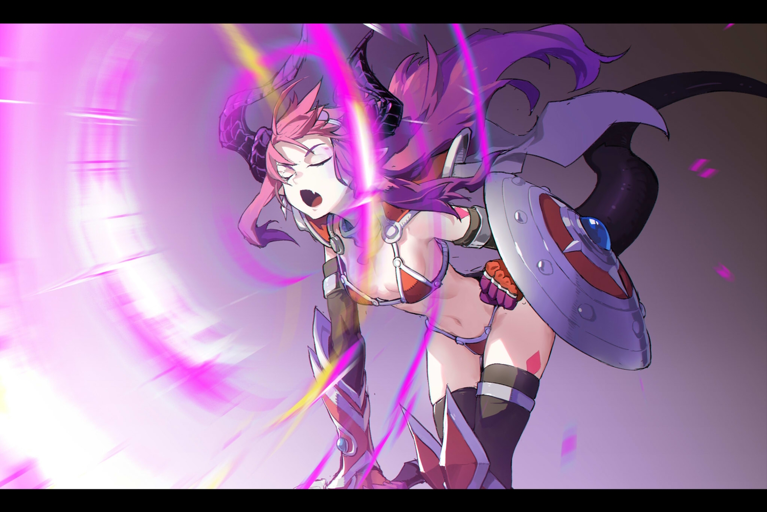 armor, bikini, breasts, cape, elbow_gloves, elizabeth_bathory_(fate), fang, fate/grand_order