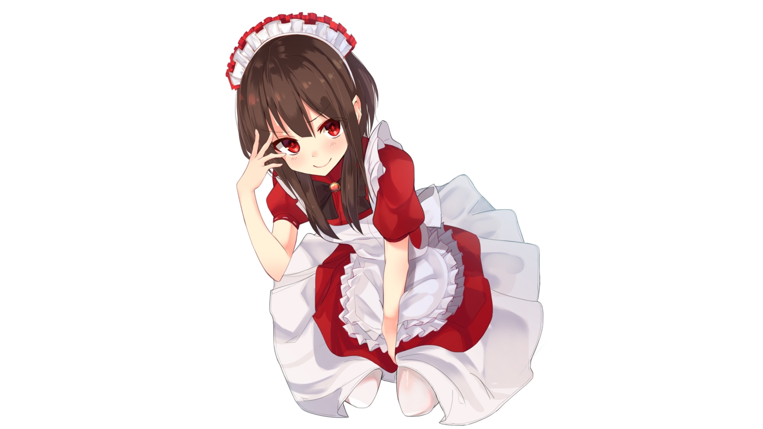 apron, bow, brown_hair, dress, headband, kono_subarashii_sekai_ni_shukufuku_wo!, maid, megumin