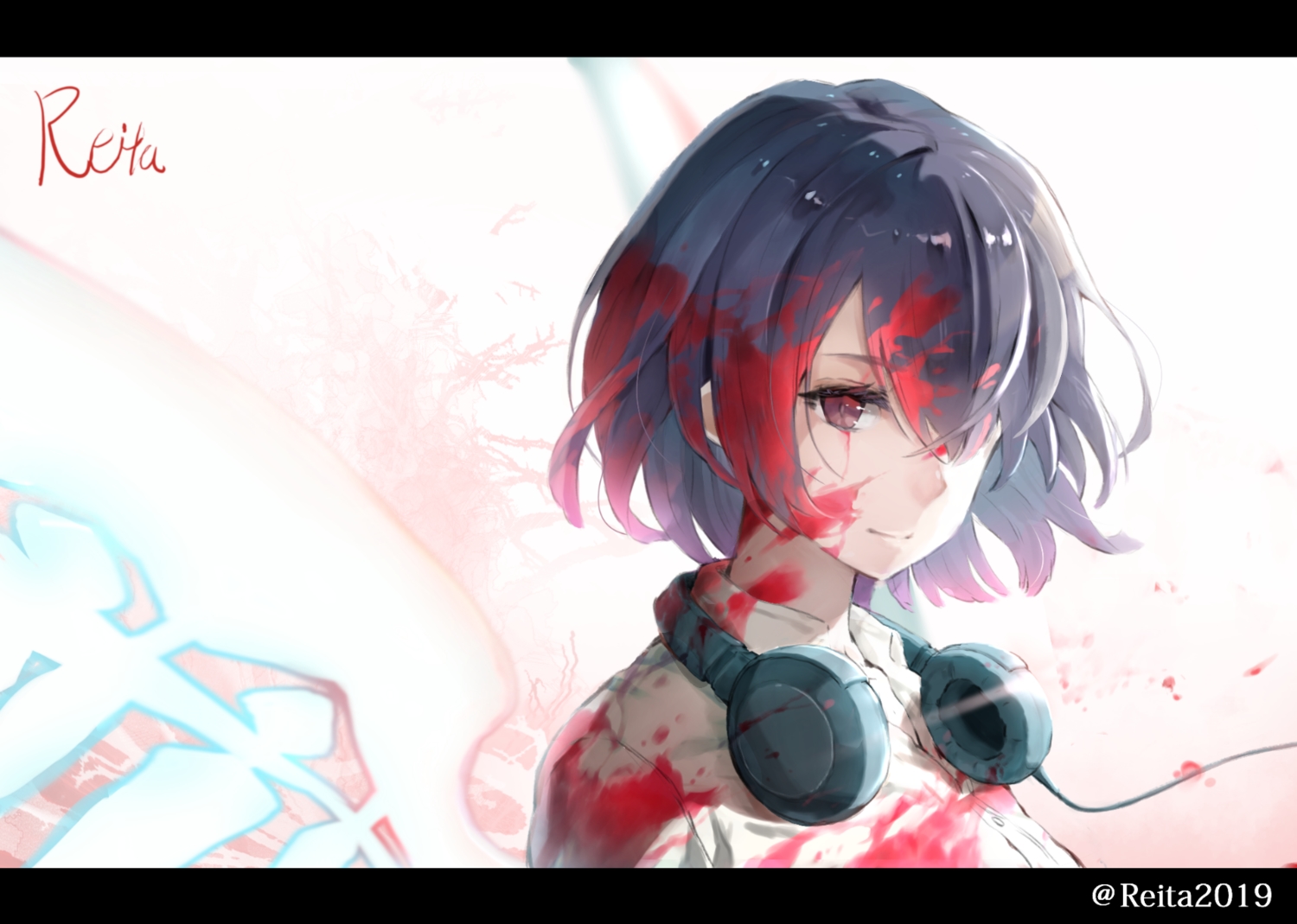 alice_(sinoalice), blood, close, headphones, hoshizaki_reita, signed, sinoalice, watermark