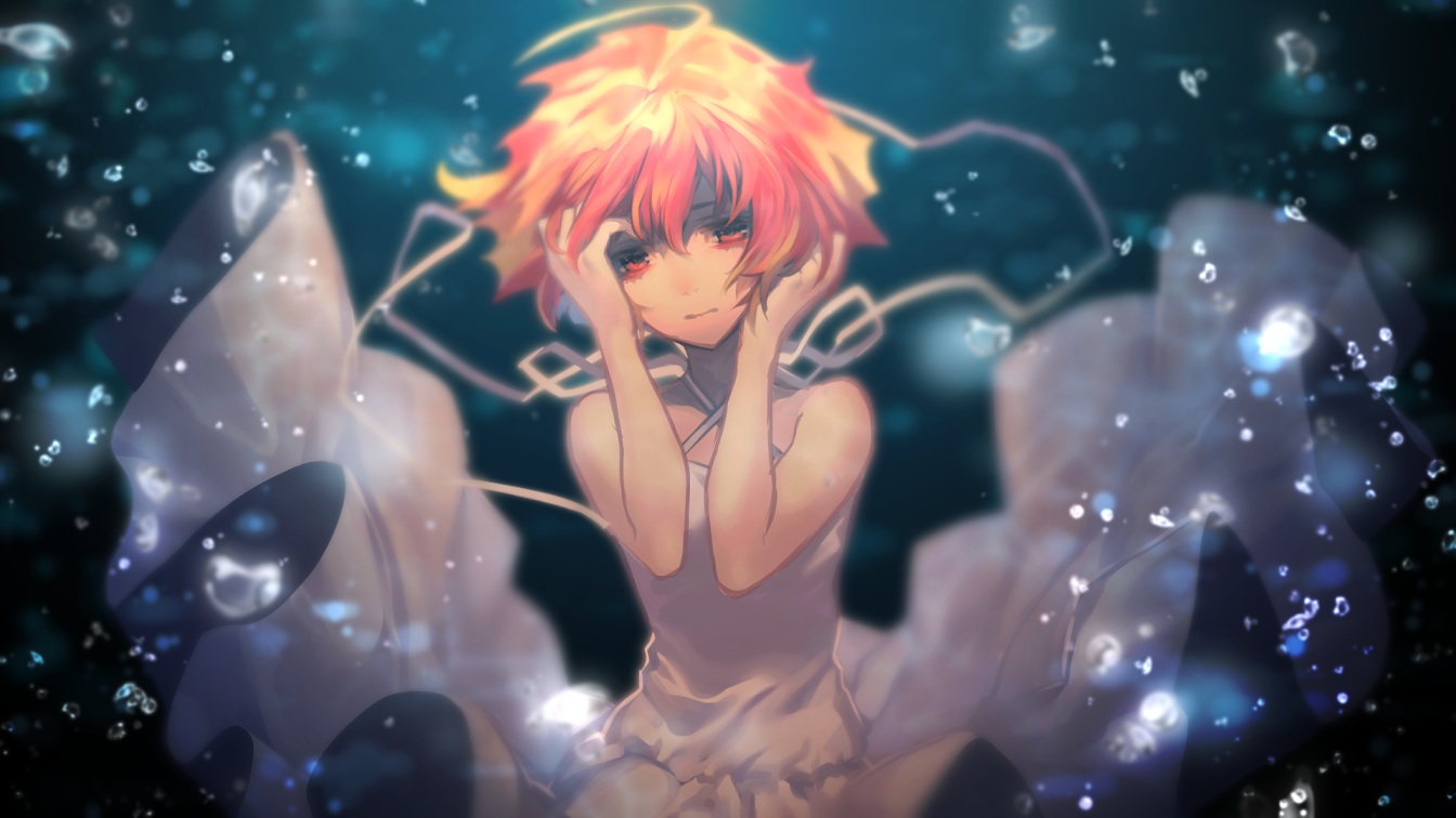 dress, matsuda_toki, orange_eyes, orange_hair, shiine_ama, short_hair, underwater, utau