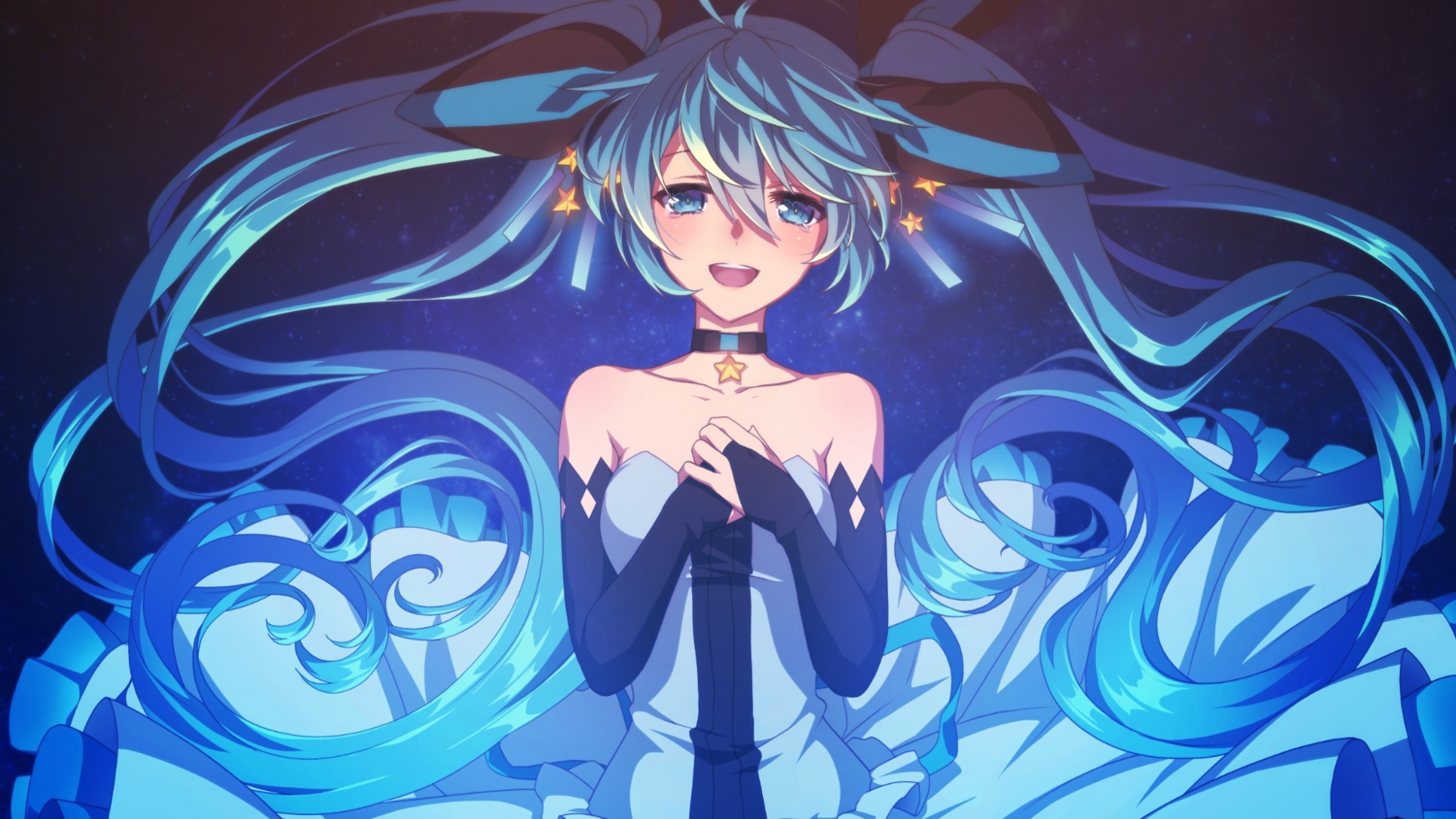 aqua_eyes, aqua_hair, choker, dress, hatsune_miku, long_hair, matsuda_toki, twintails