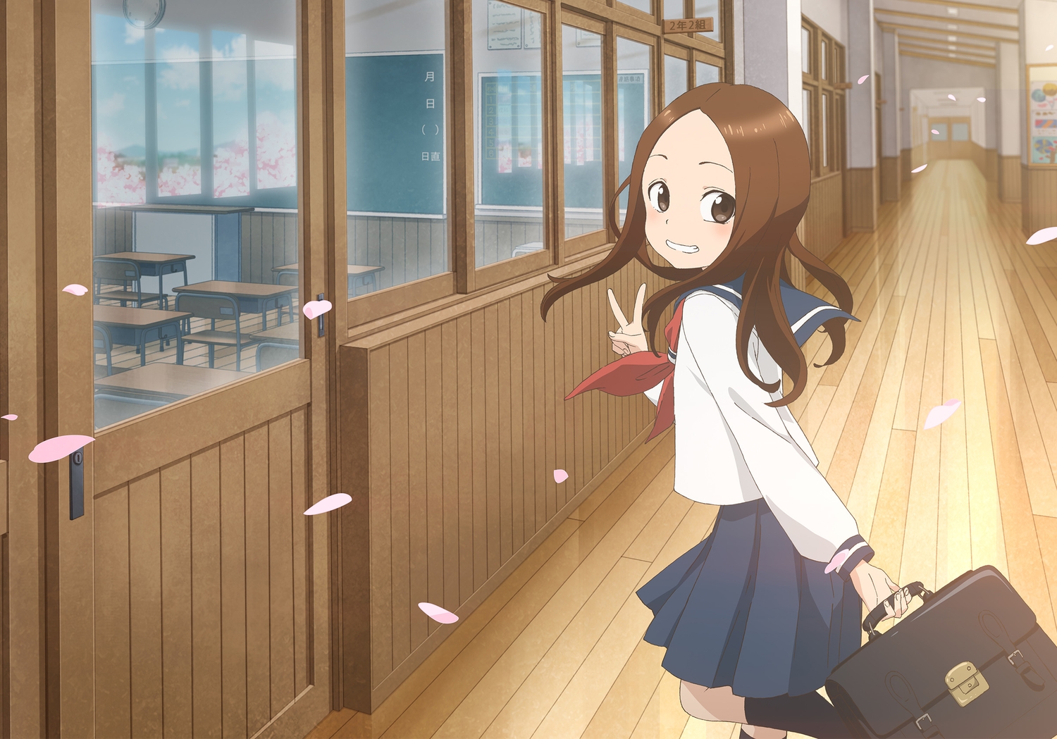 brown_eyes, brown_hair, karakai_jouzu_no_takagi-san, loli, school_uniform, takagi-san