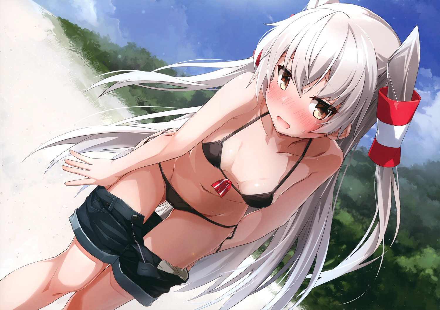 amatsukaze_(kancolle), anthropomorphism, bikini, blush, breasts, gray_hair, kantai_collection, long_hair