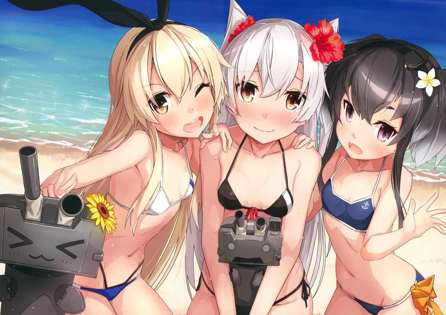 amatsukaze_(kancolle), anthropomorphism, bikini, kantai_collection, rensouhou-chan, rensouhou-kun, scan, shimakaze_(kancolle)