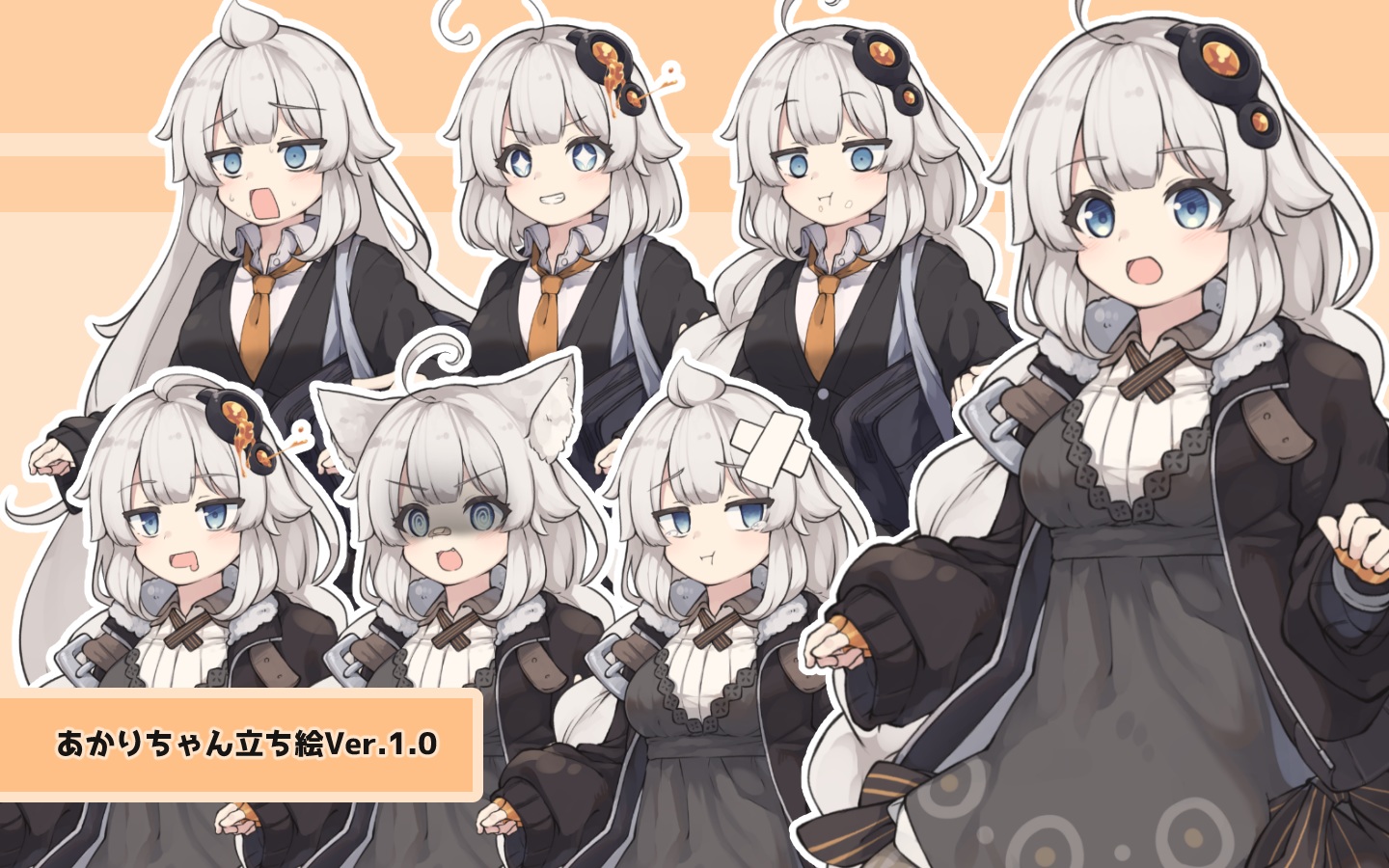 animal_ears, bandage, bandaid, blue_eyes, catgirl, cat_smile, dress, fang