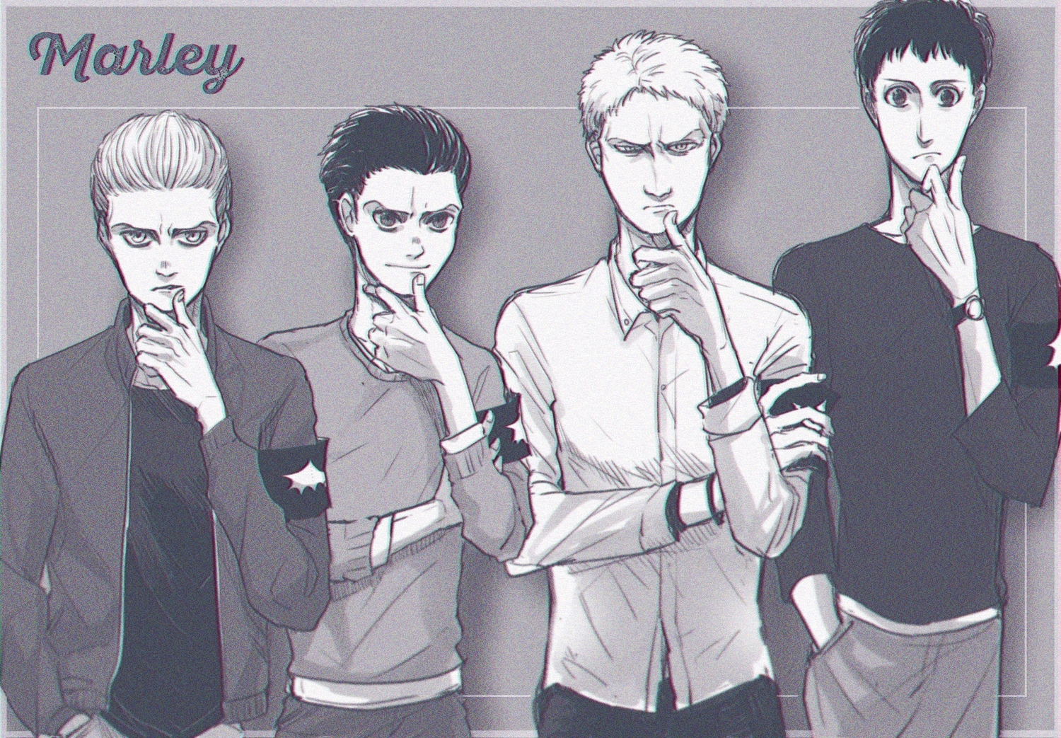 all_male, bertholt_fubar, harmaki, male, marcel_galliard, monochrome, porco_galliard, reiner_braun, shingeki_no_kyojin