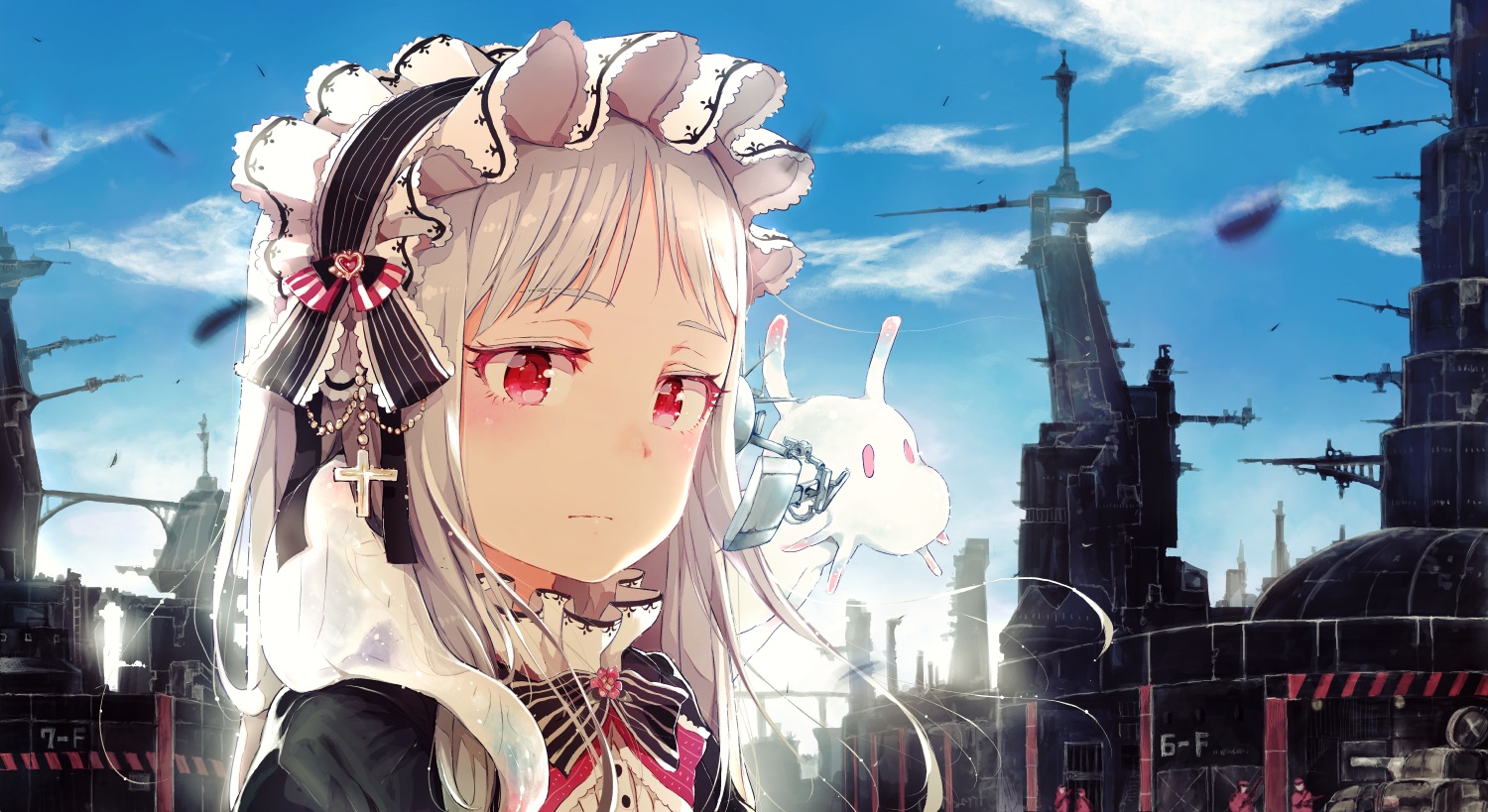 bow, close, clouds, cross, gomennasai, goth-loli, headdress, industrial