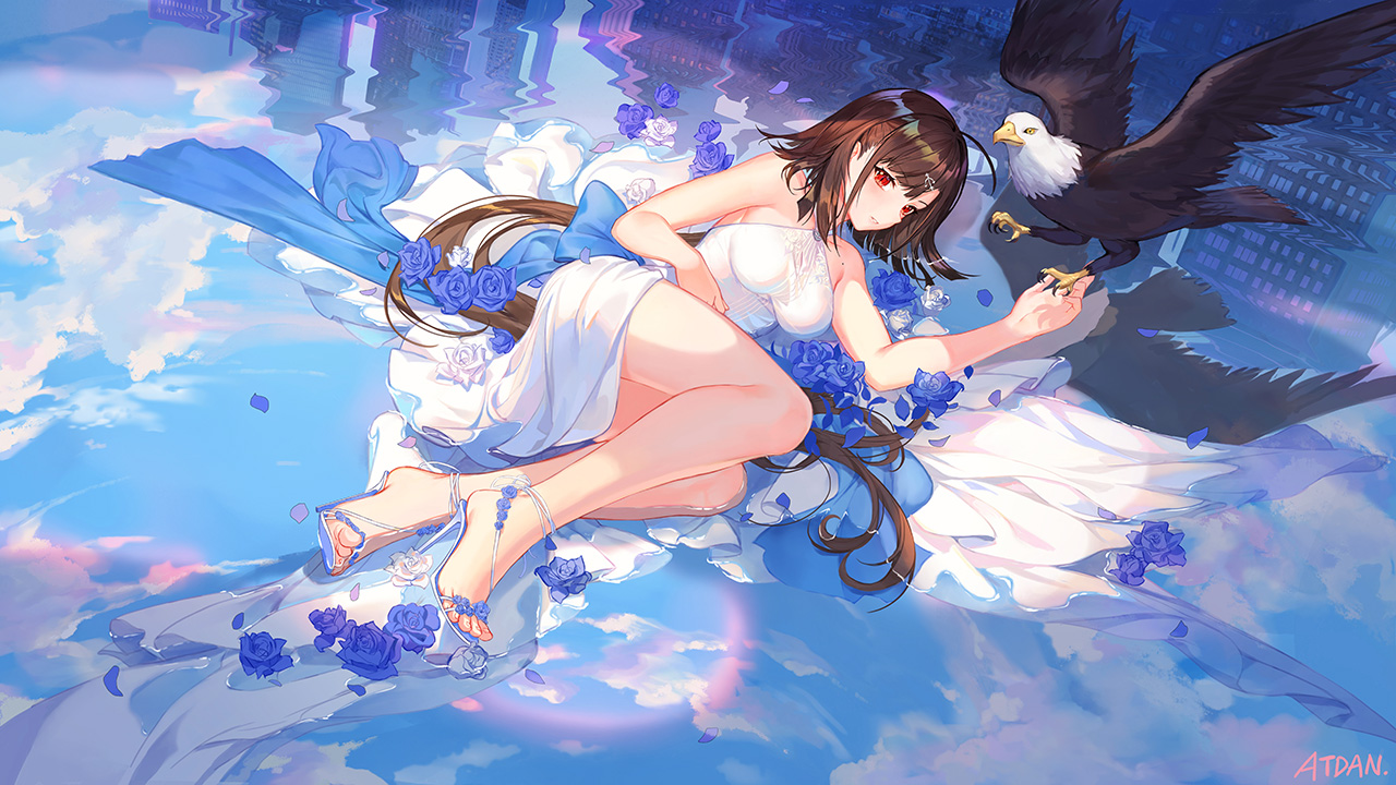 animal, anthropomorphism, atdan, azur_lane, bird, bow, brown_hair, building