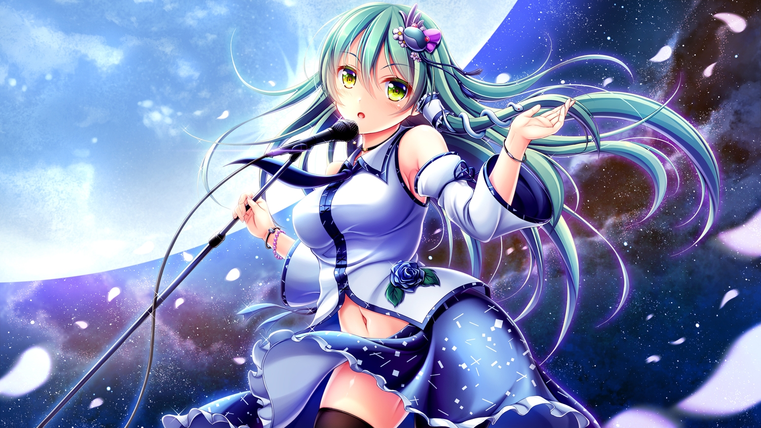 blush, breasts, flowers, green_eyes, green_hair, hiro_(725611), japanese_clothes, kochiya_sanae