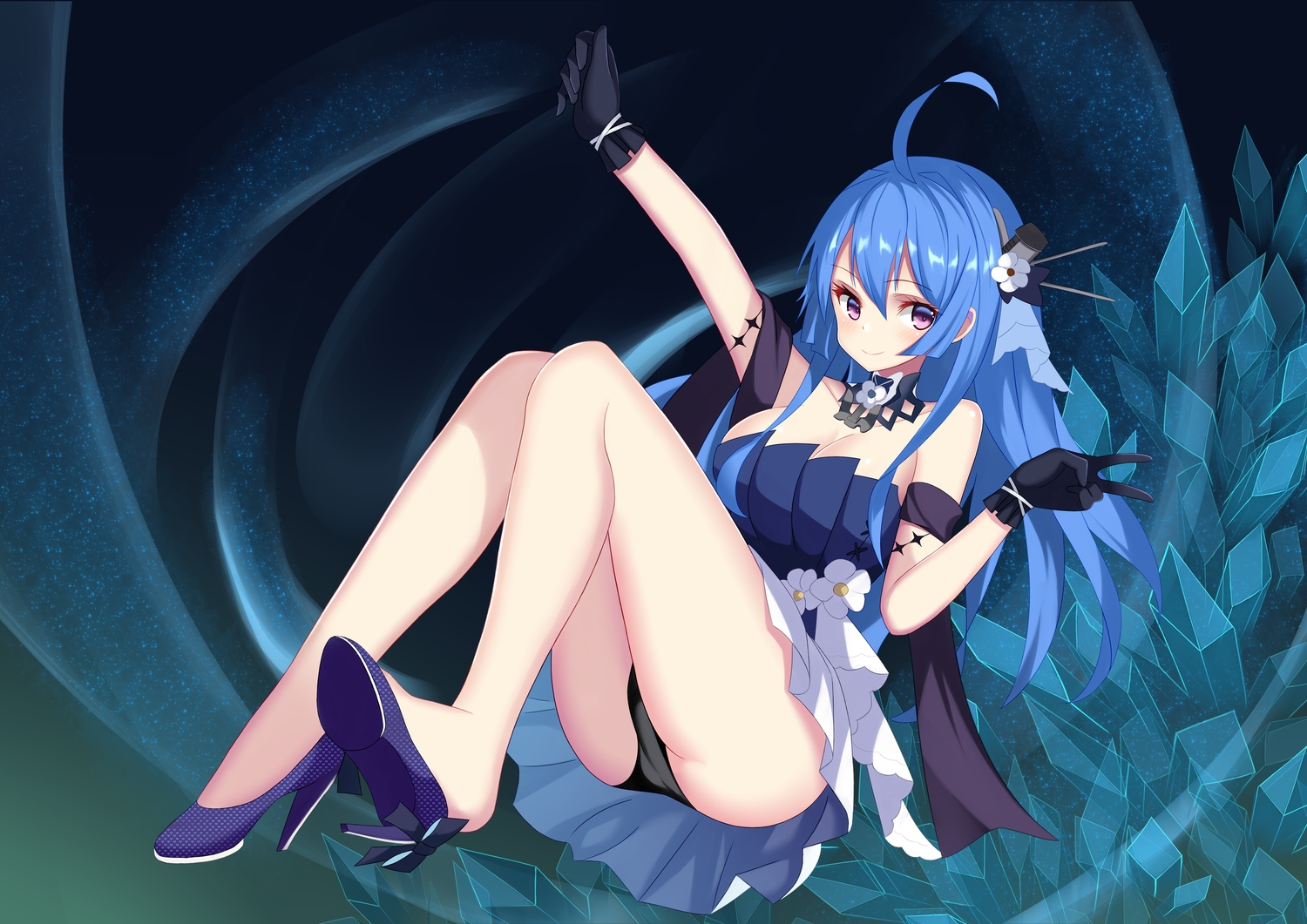 anthropomorphism, azur_lane, blue_hair, breasts, cleavage, gloves, helena_(azur_lane), long_hair, panties, purple_eyes, the_des_alizes, underwear