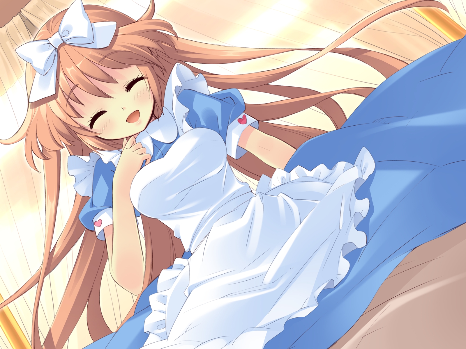 alice_parade, apron, bow, brown_hair, game_cg, hitorimeno_alice, long_hair, unisonshift