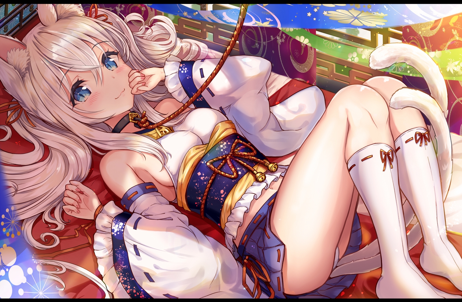 animal_ears, blue_eyes, blush, bondage, breasts, catgirl, cat_smile, collar