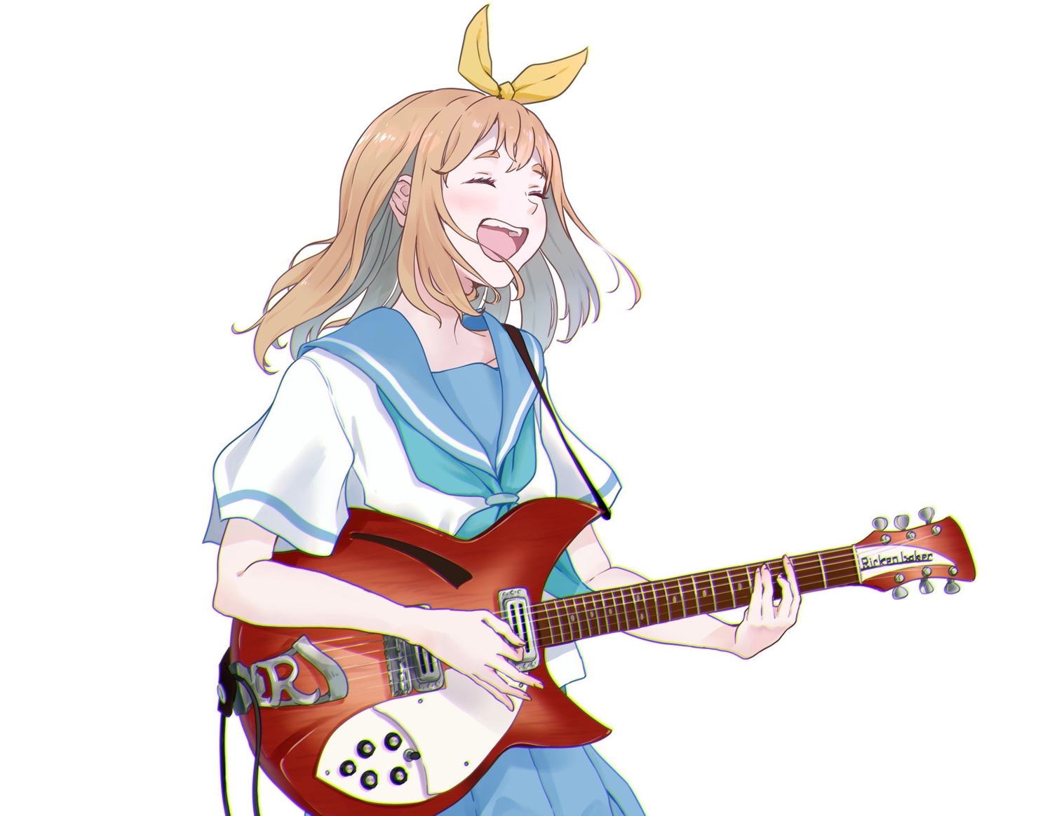 brown_hair, guitar, hasisisissy, hibike!_euphonium, instrument, school_uniform, short_hair, skirt