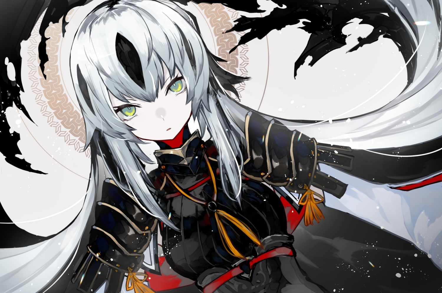 armor, close, fate/grand_order, fate_(series), gray_hair, green_eyes, kusakanmuri, long_hair