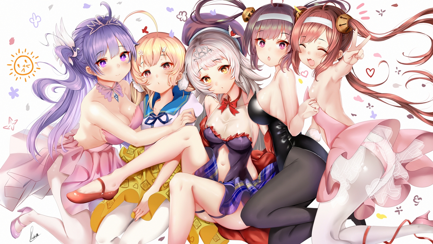 anthropomorphism, ass, azur_lane, black_hair, blonde_hair, blush, breasts, brown_hair