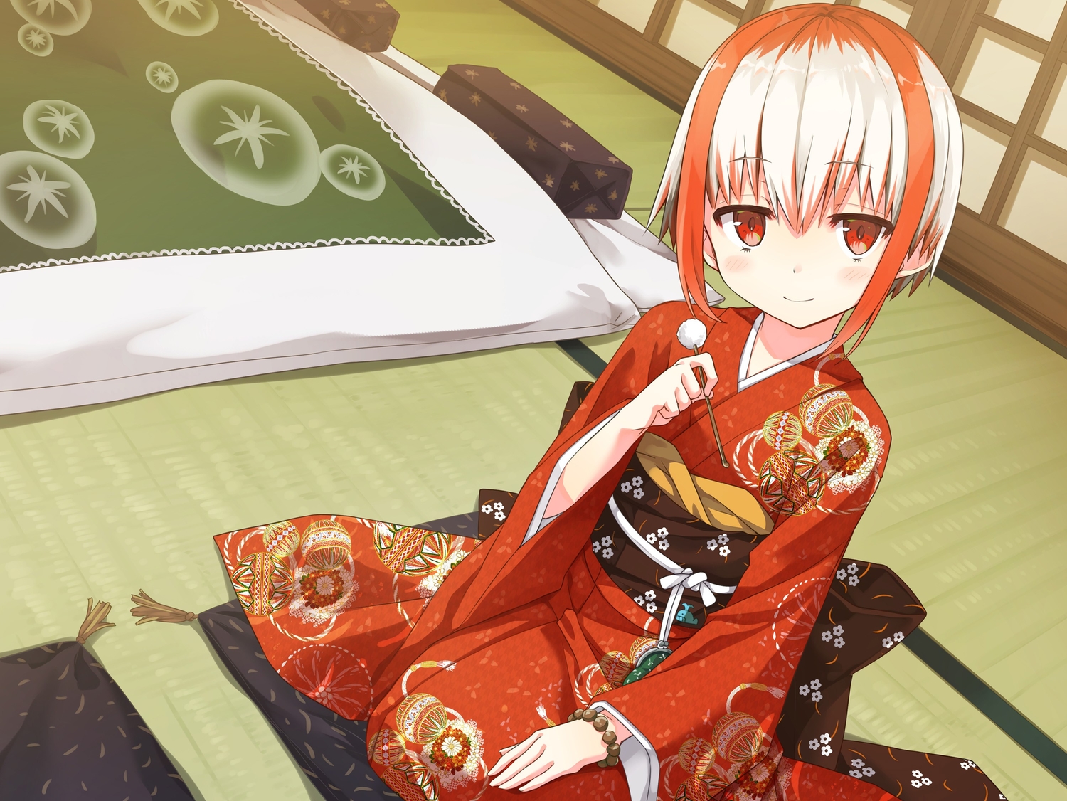 ayakashi_kyoushuutan, bed, cura, green, japanese_clothes, kimono, loli, lose