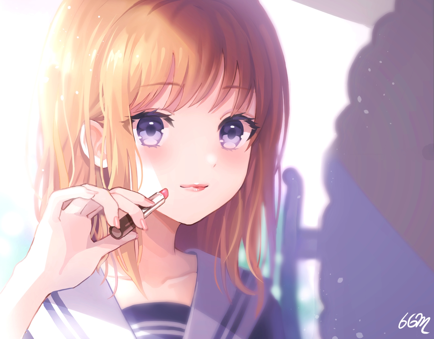 blue_blood_moon, close, orange_hair, original, purple_eyes, school_uniform, short_hair, signed