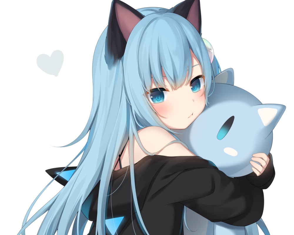 amashiro_natsuki, animal_ears, aqua_eyes, aqua_hair, catgirl, cropped, doll, heart