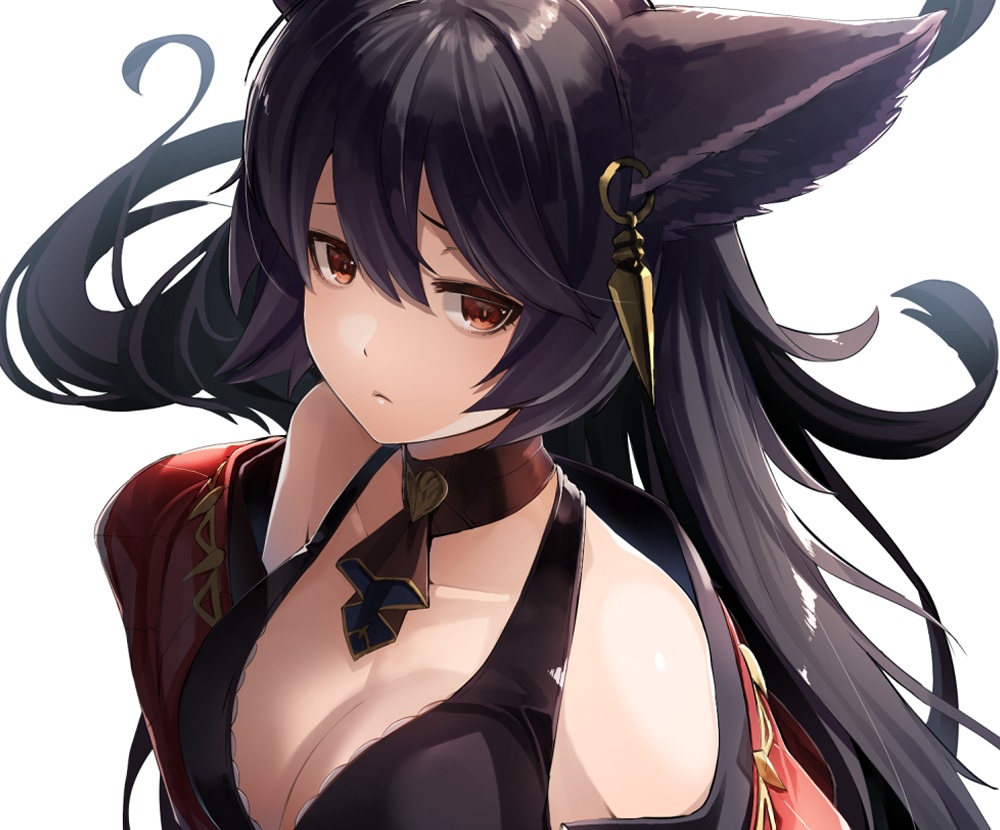 animal_ears, black_hair, breasts, choker, cleavage, cropped, granblue_fantasy, long_hair