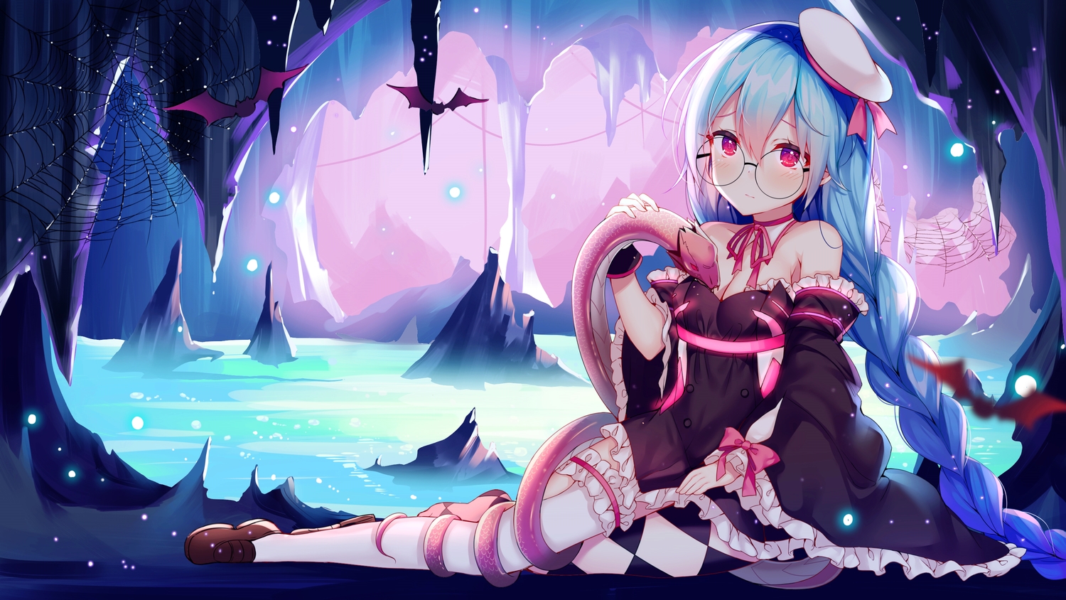 animal, anthropomorphism, aqua_hair, azur_lane, bat, blush, braids, breasts