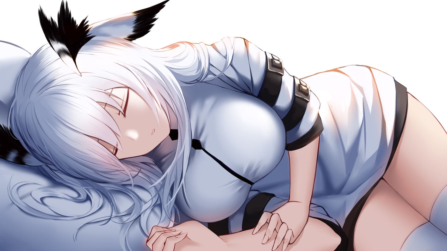 an_yasuri, arknights, breasts, close, dress, feathers, long_hair, polychromatic