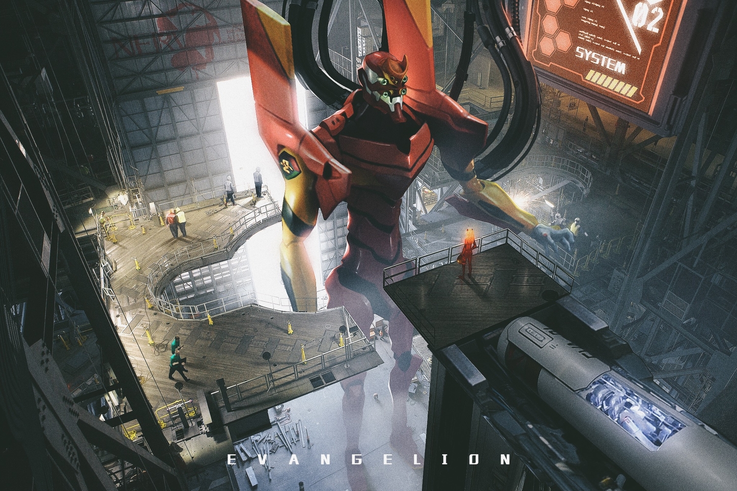 baka_(mh6516620), bodysuit, eva-02, group, industrial, long_hair, mecha, neon_genesis_evangelion