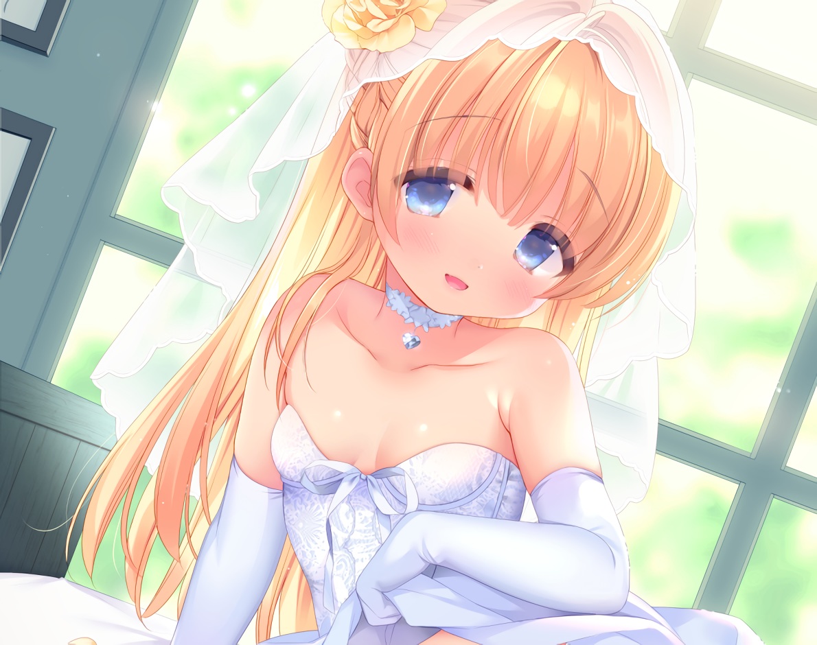 aqua_eyes, blonde_hair, blush, braids, choker, cropped, dress, elbow_gloves