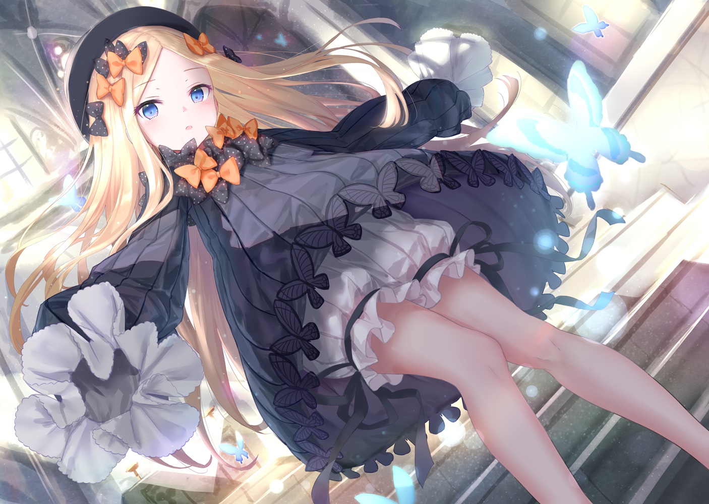 abigail_williams_(fate/grand_order), blonde_hair, bloomers, blue_eyes, bow, butterfly, dress, fate/grand_order
