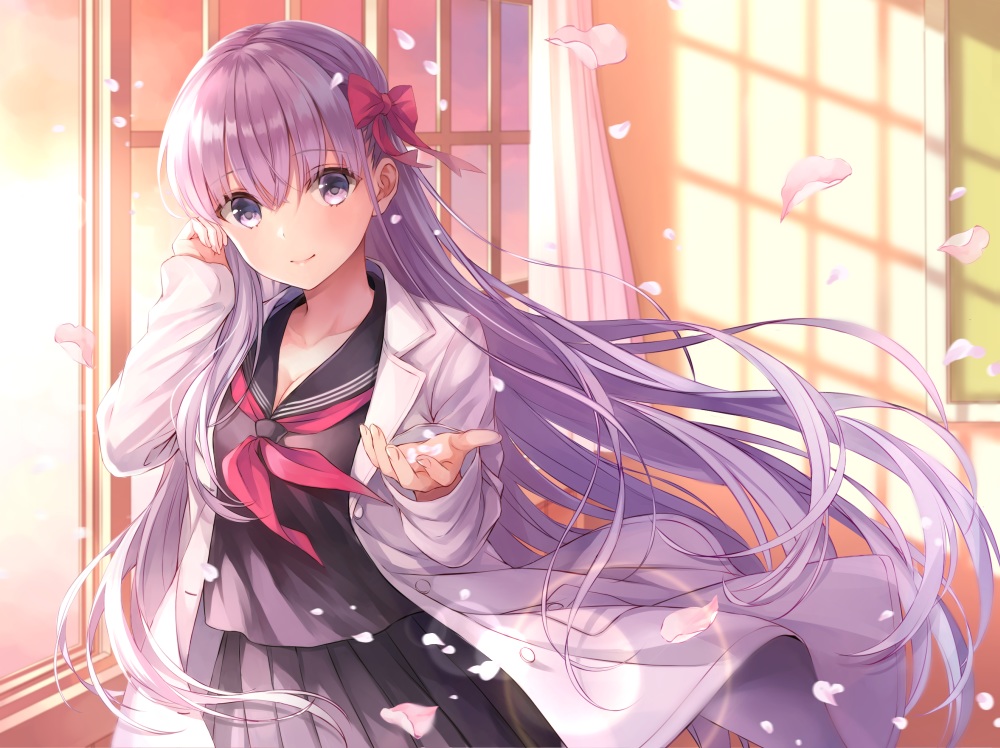 aliasing, blush, bow, breasts, cleavage, fate_(series), fate/stay_night, higeneko