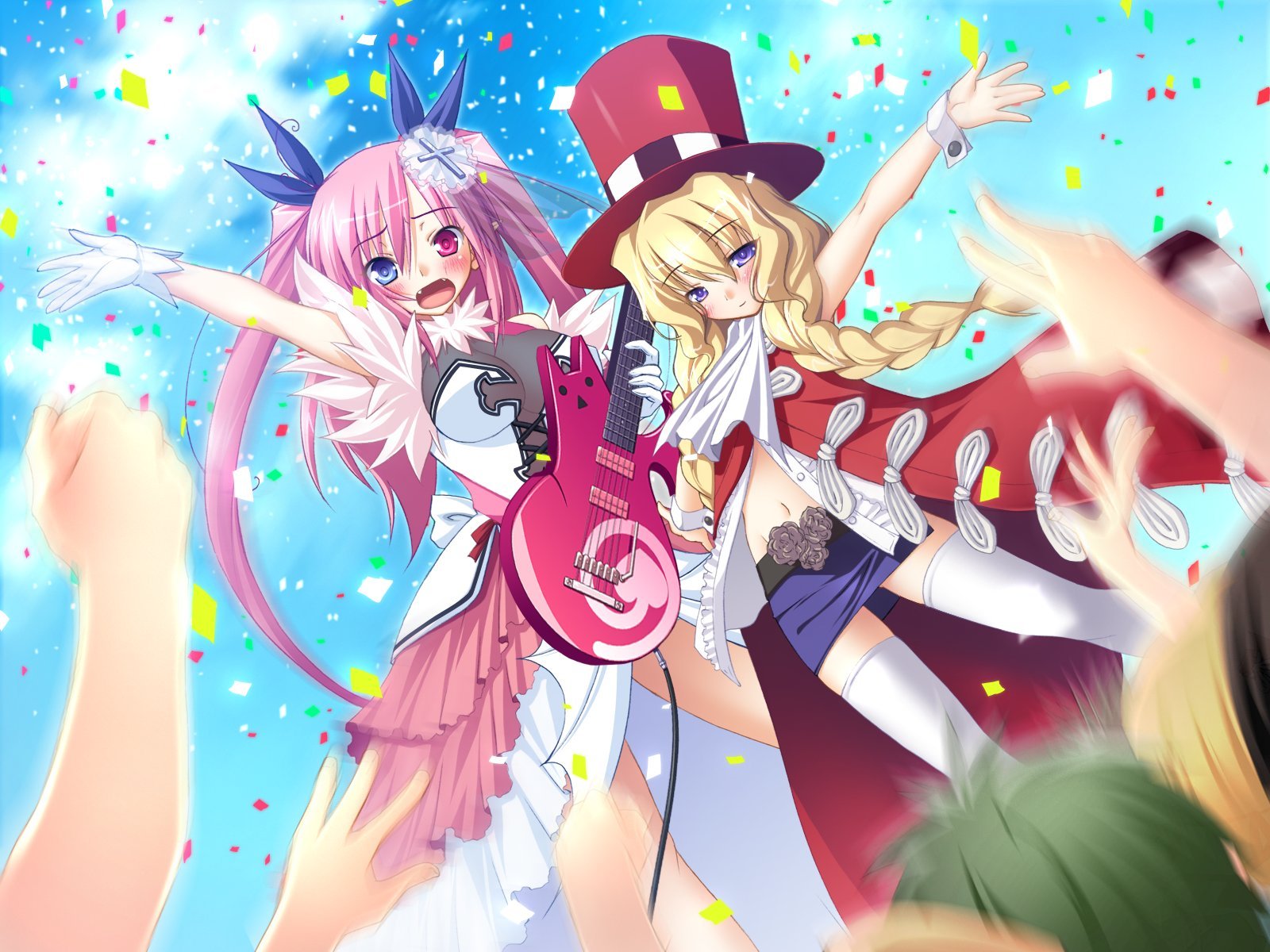 bicolored_eyes, blonde_hair, blue_eyes, blush, braids, chua_churam, chu_x_chu, chu_x_chu_idol