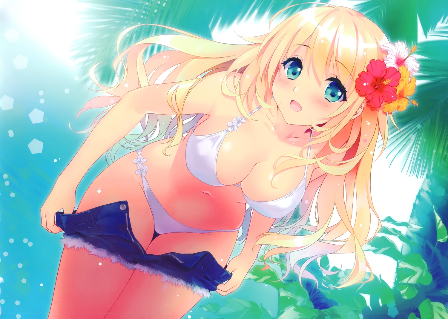 anthropomorphism, aqua_eyes, atago_(kancolle), bikini, blonde_hair, breasts, carnelian, cleavage