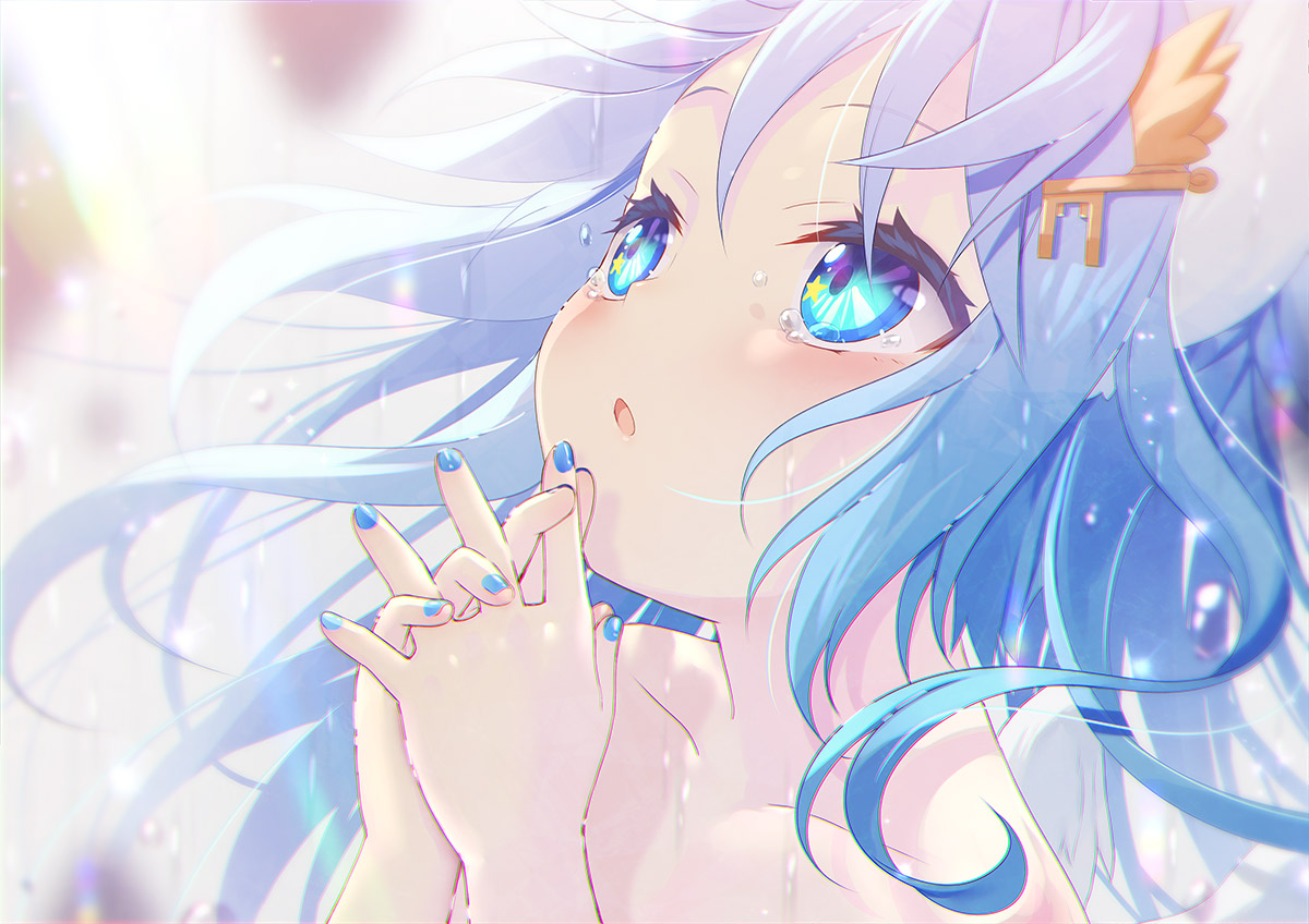 aqua_eyes, aqua_hair, close, loli, long_hair, original, rain, tears