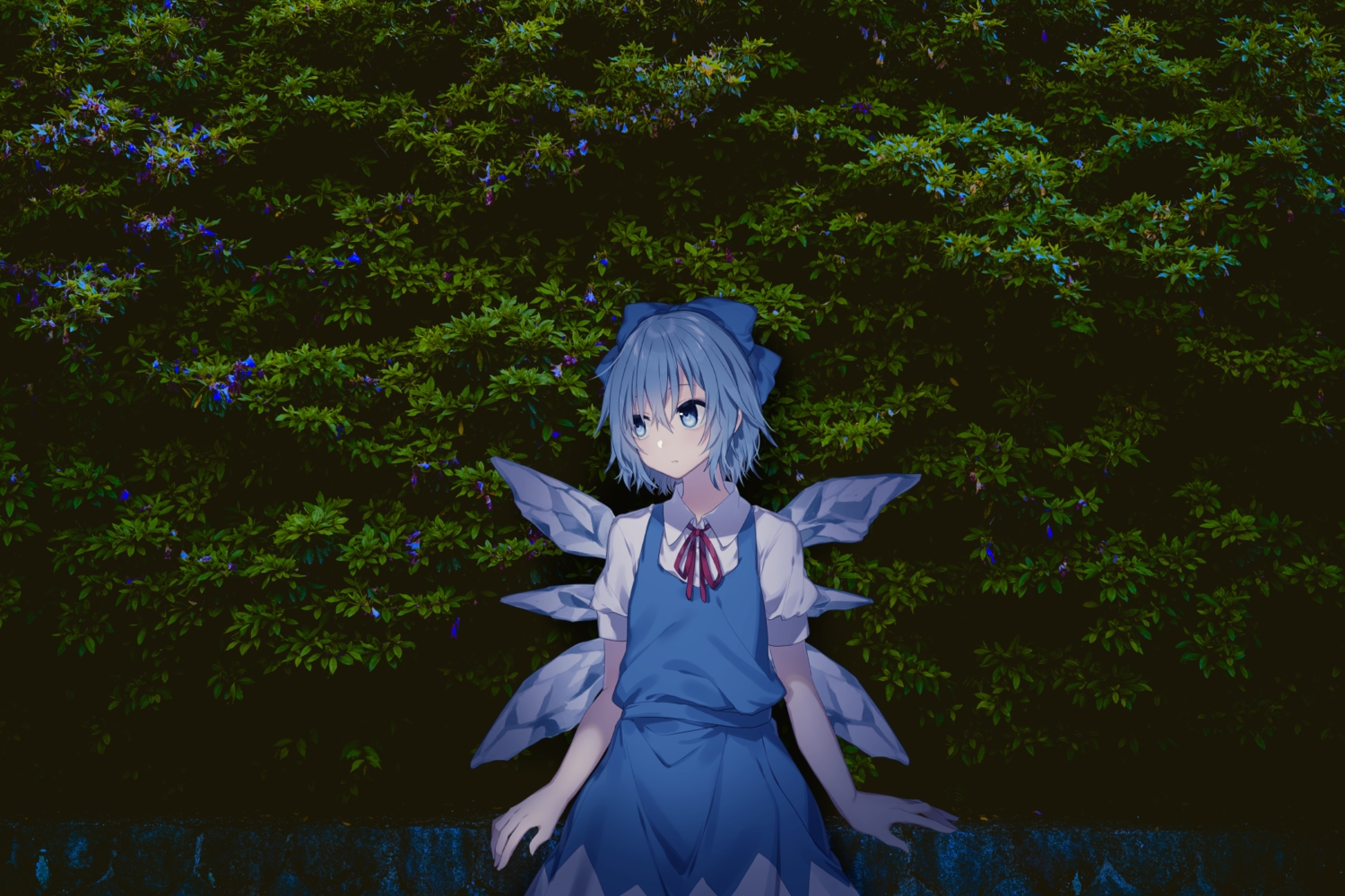 blue_eyes, blue_hair, cirno, dress, fairy, green, minamiya_mia, photo, short_hair, touhou, wings