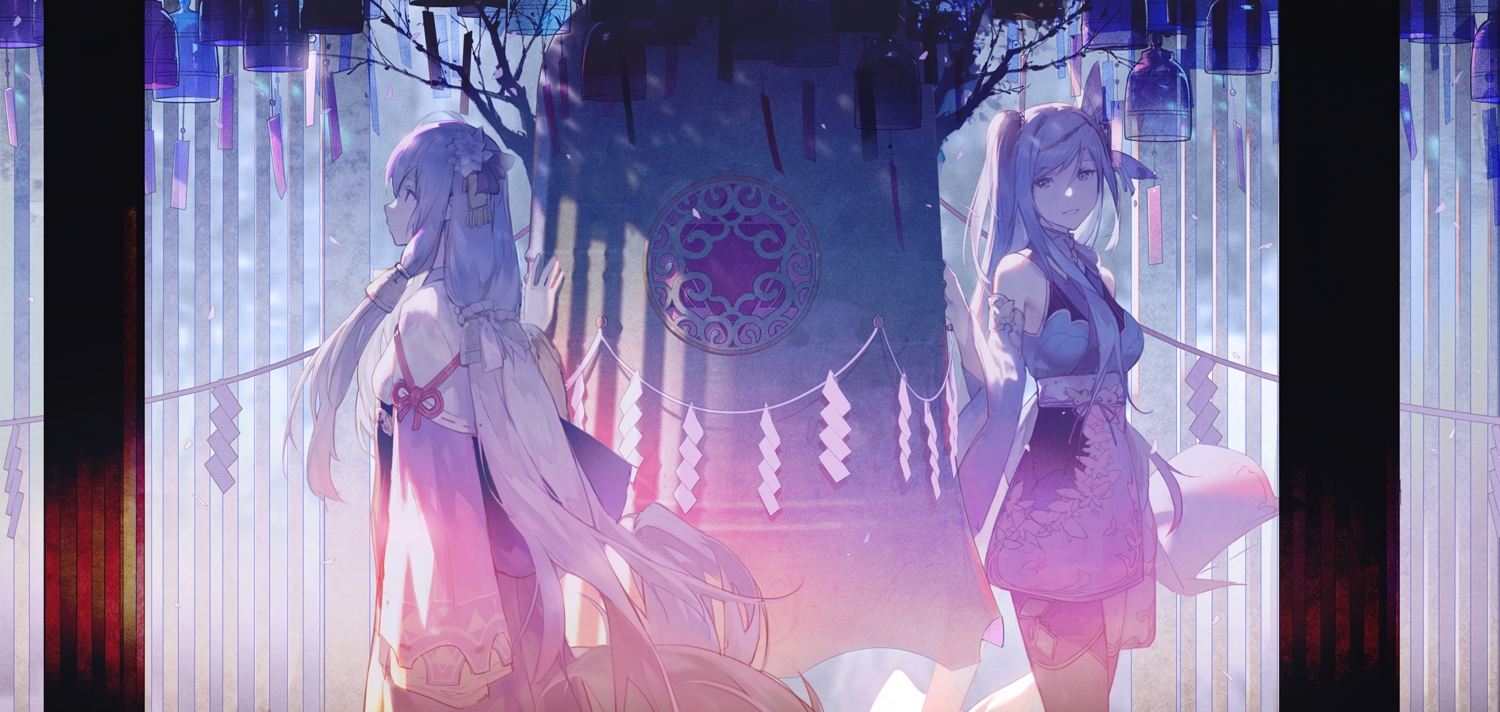2girls, cangqiong, cropped, japanese_clothes, kieed, long_hair, synthesizer_v, tagme_(character)